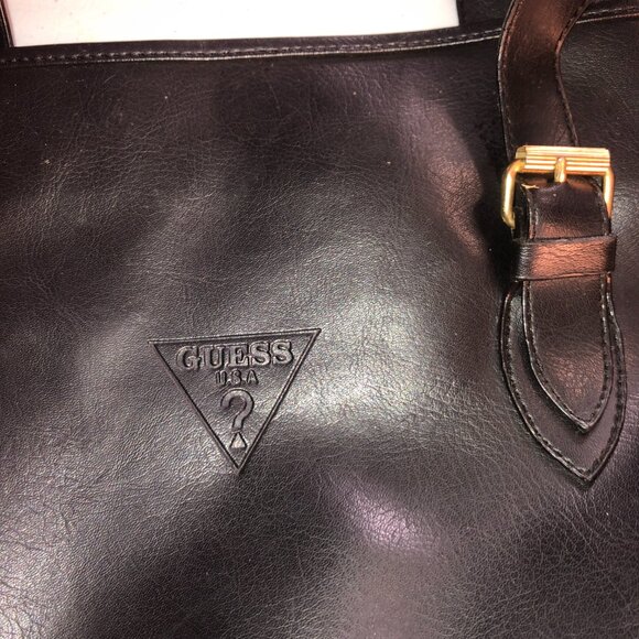 Vintage Guess Black Bucket Tote Shoulder Bag Purse - Picture 8 of 11